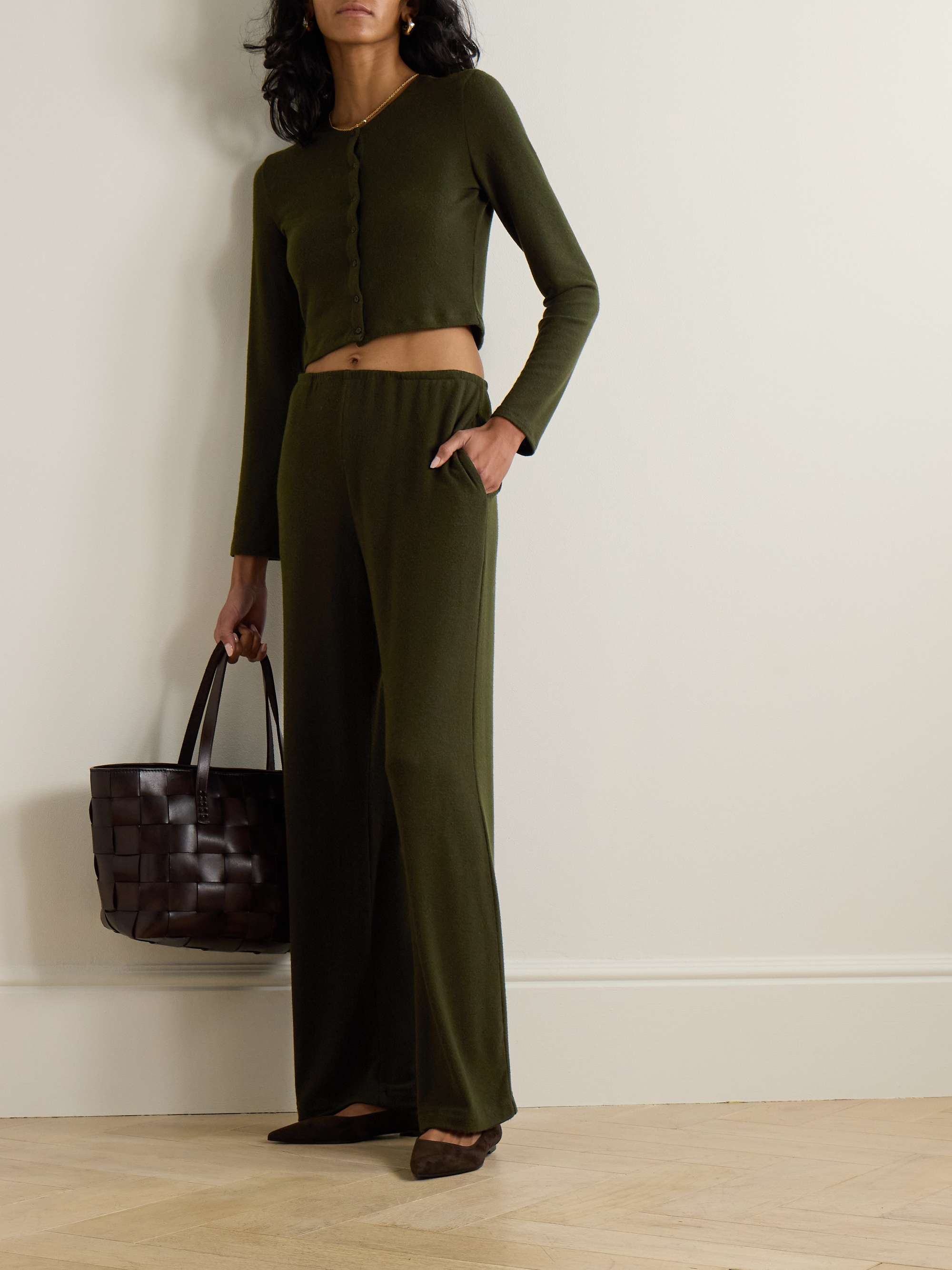 LESET Lauren cropped brushed stretch-knit cardigan
