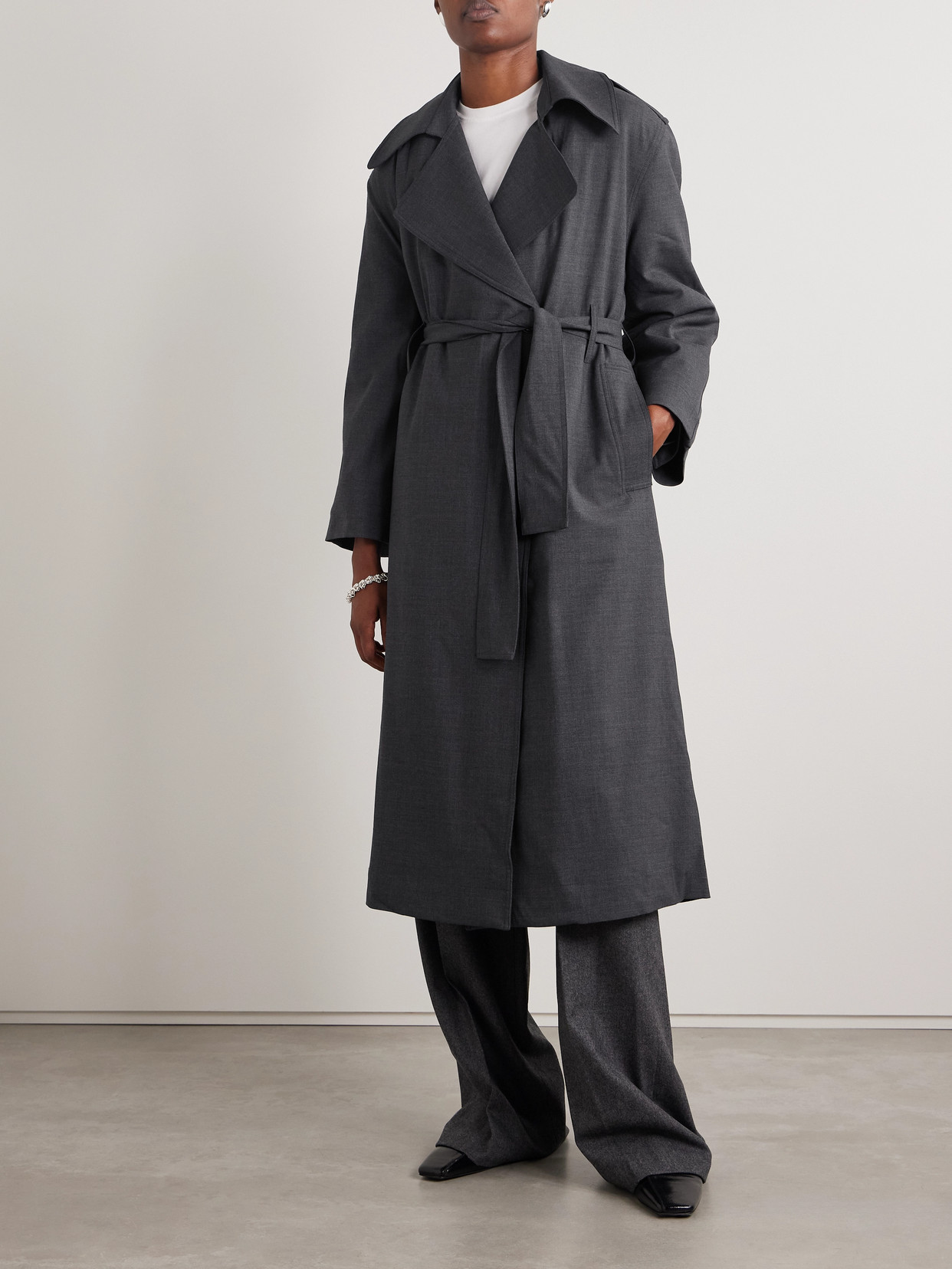 Leset Jane Belted Double-breasted Wool-blend Trench Coat In Gray
