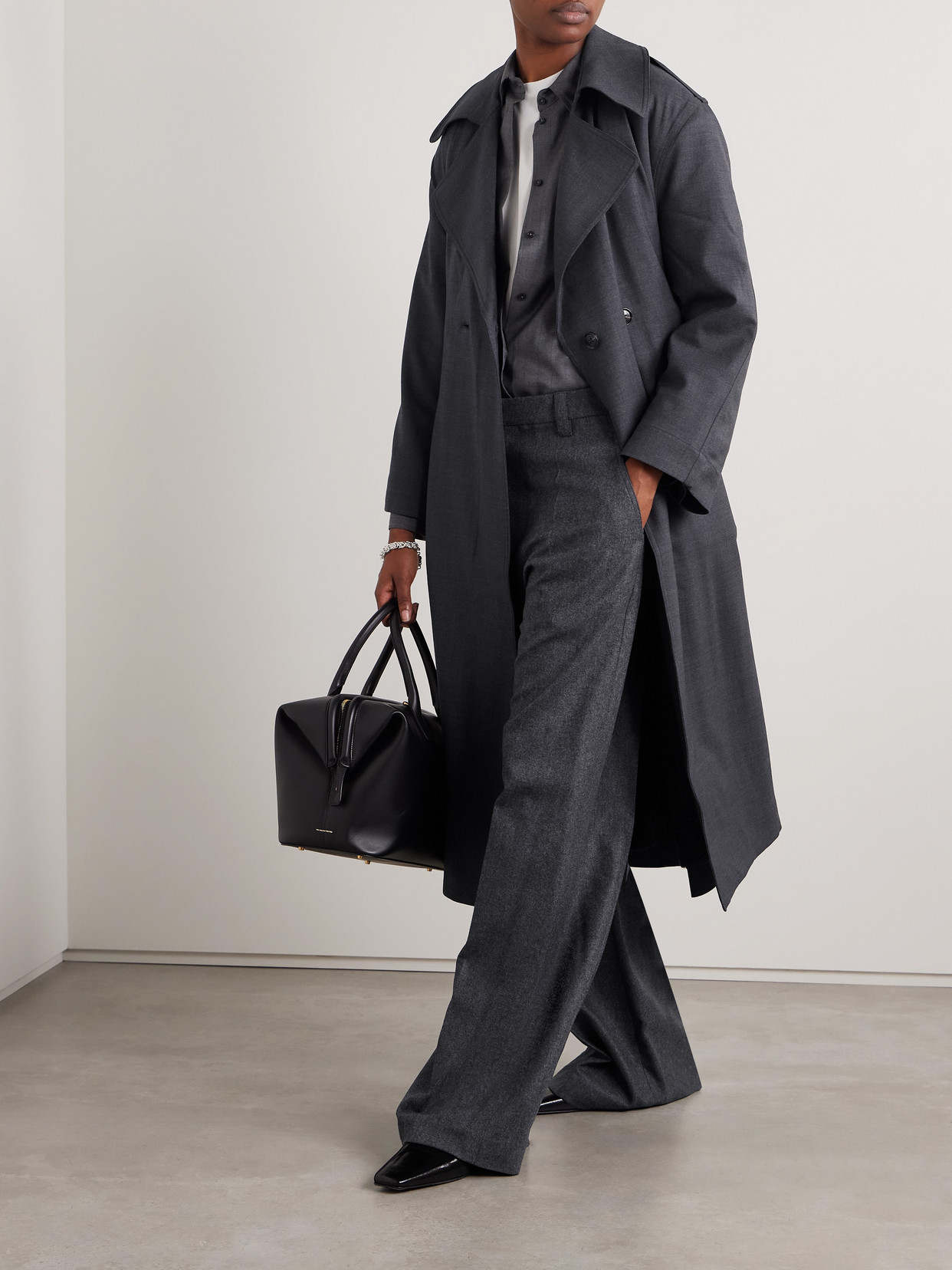 Leset Jane Belted Double-breasted Wool-blend Trench Coat In Gray