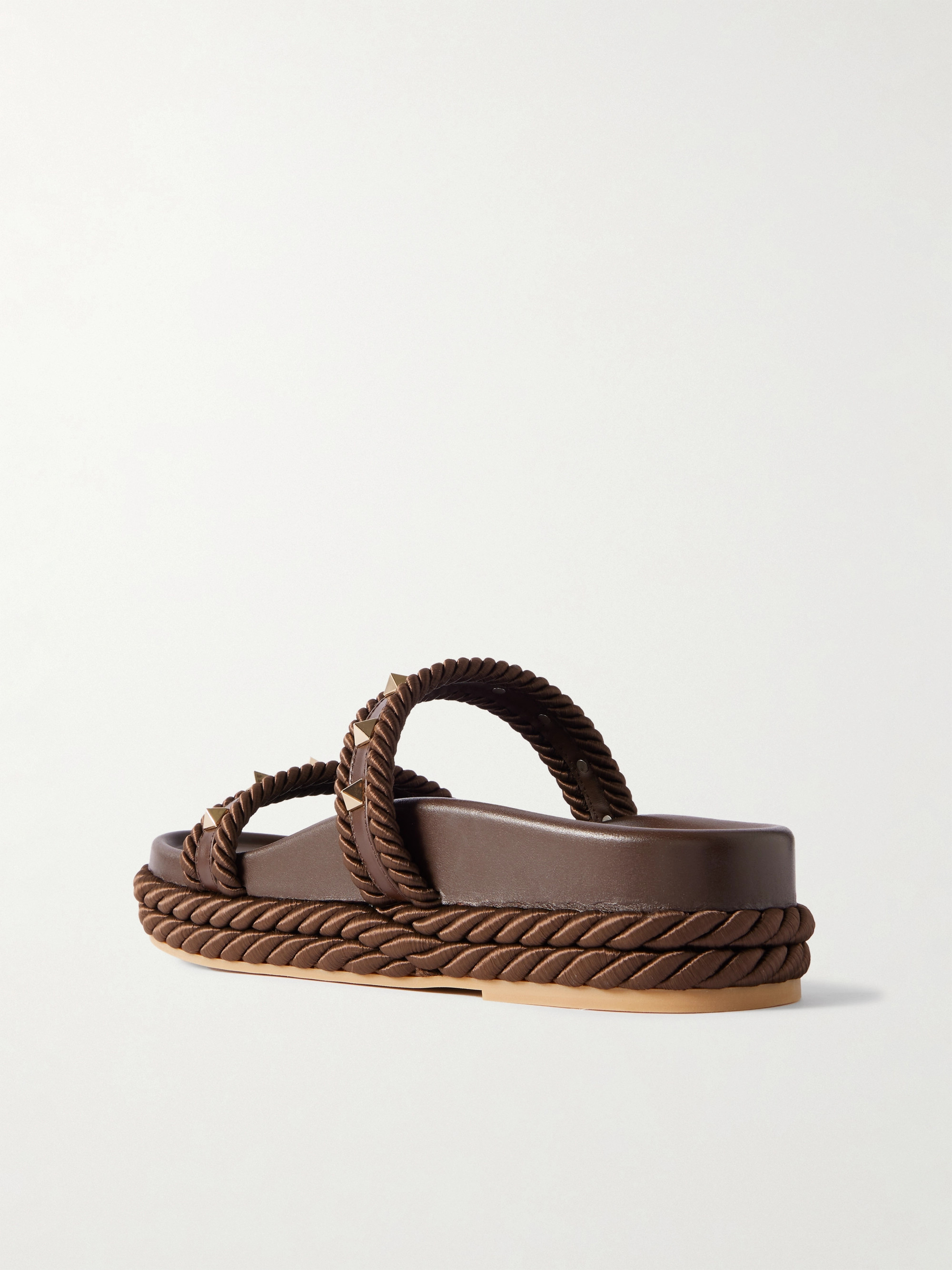 Valentino Garavani Rockstud rope-trimmed studded leather platform slides