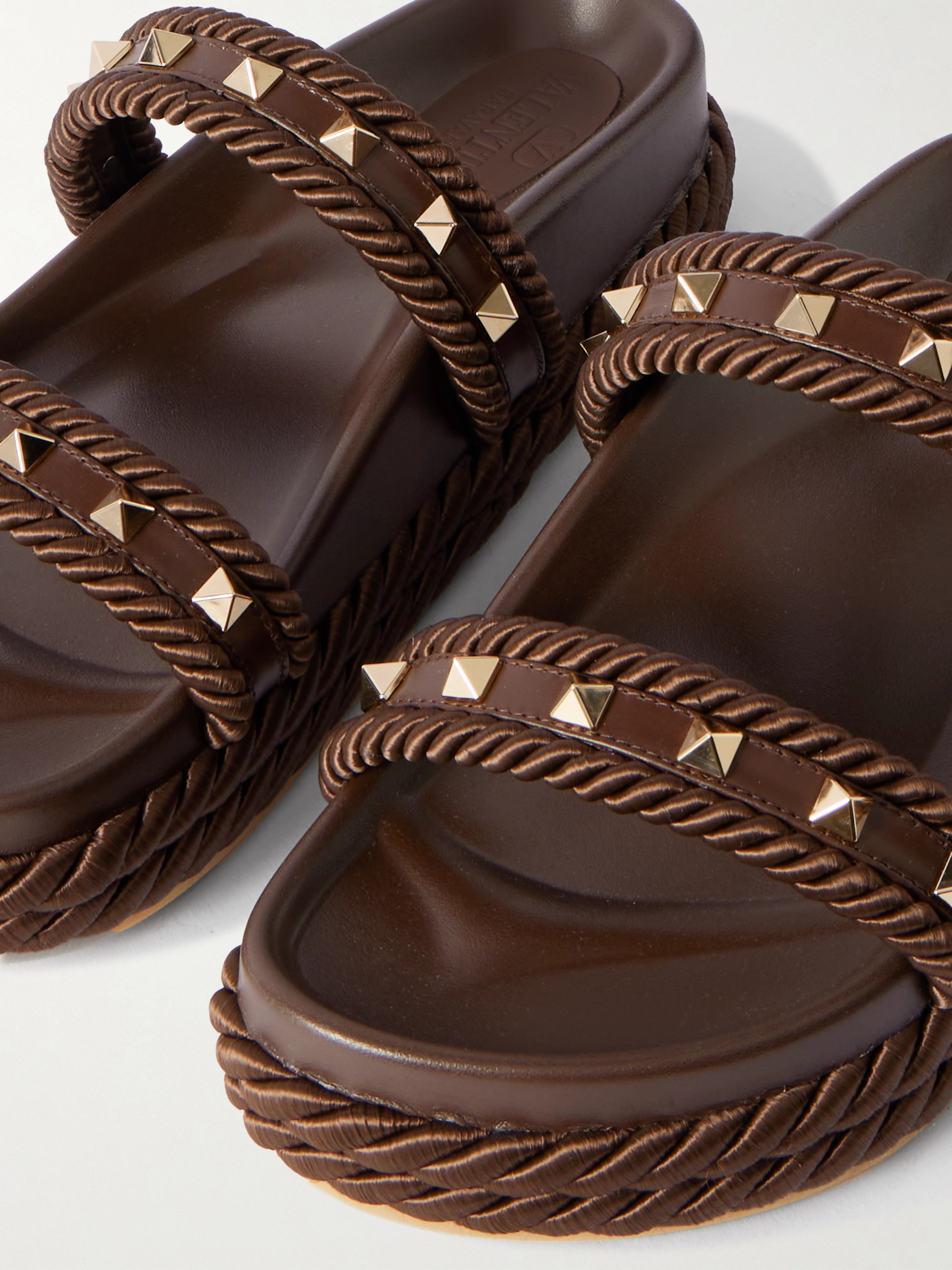 Valentino Garavani Rockstud rope-trimmed studded leather platform slides
