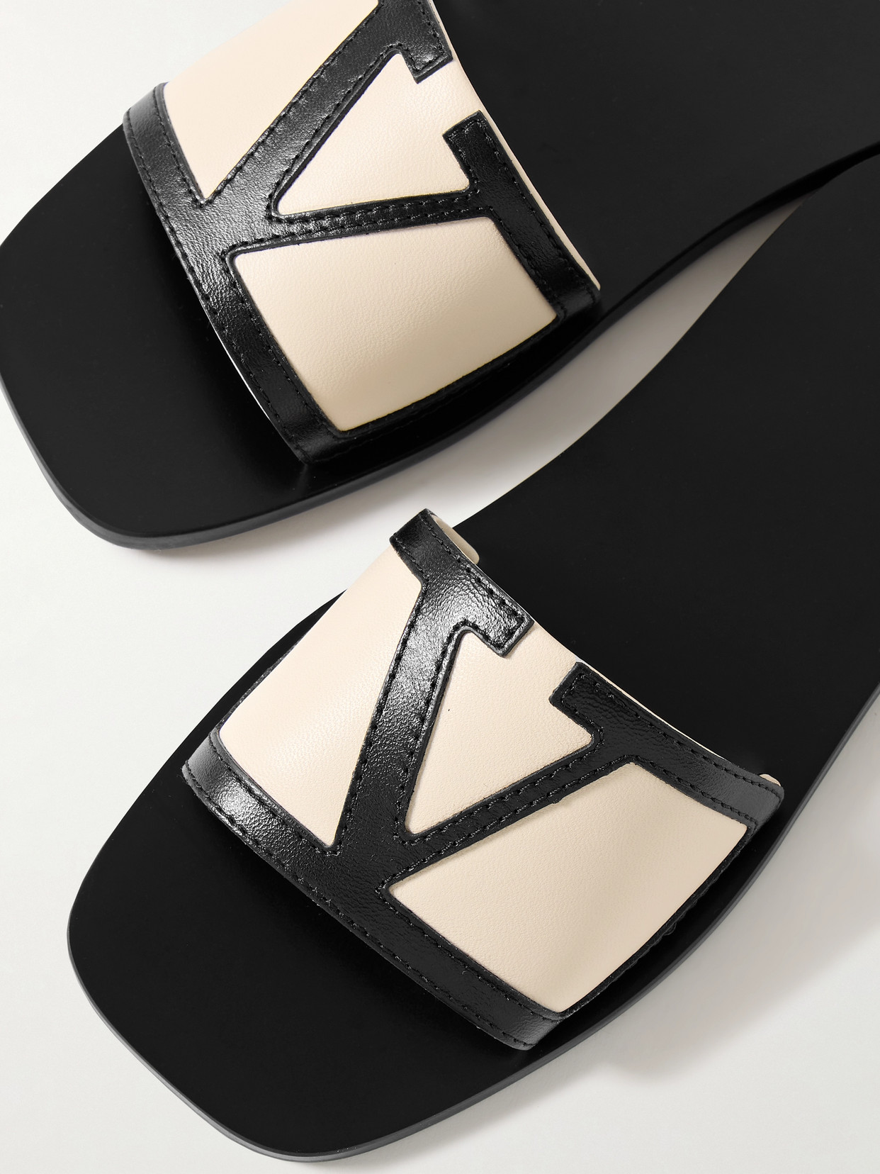 Shop Valentino Viva Superstar Appliquéd Two-tone Leather Slides In Cream