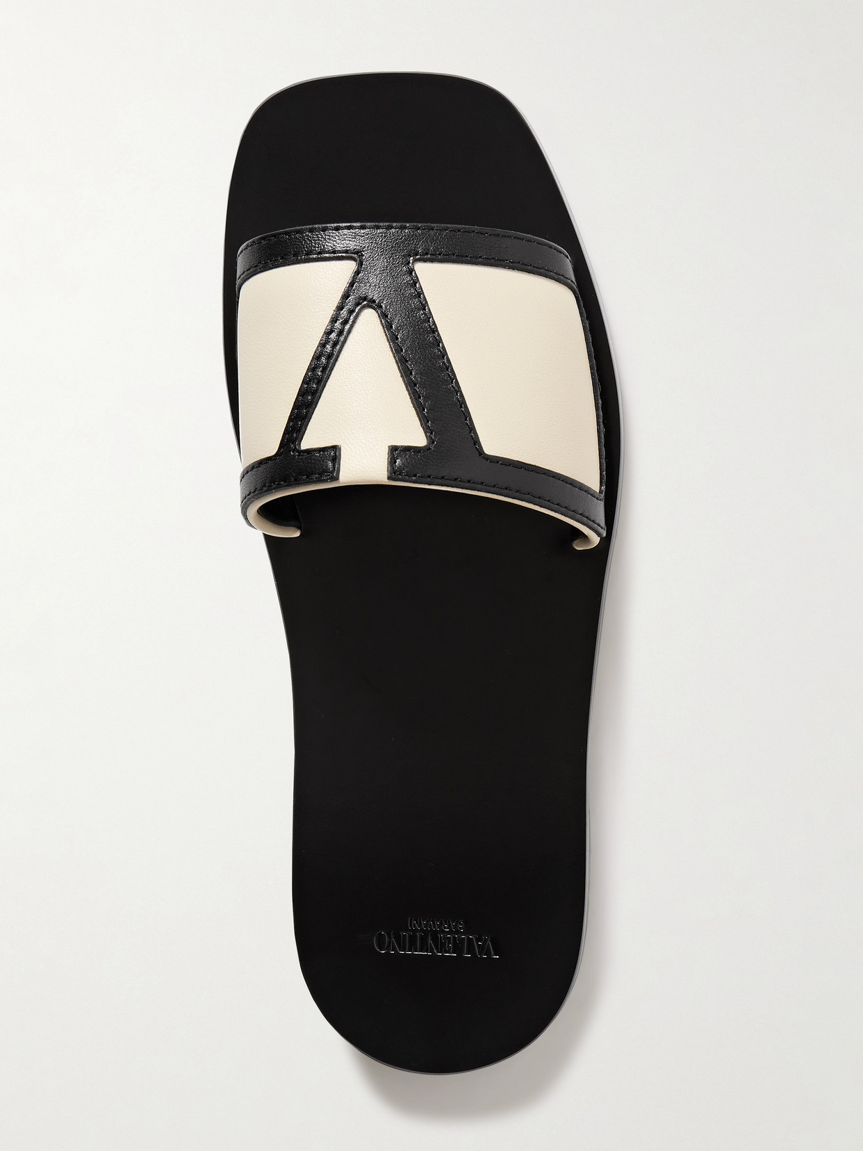 Shop Valentino Viva Superstar Appliquéd Two-tone Leather Slides In Cream