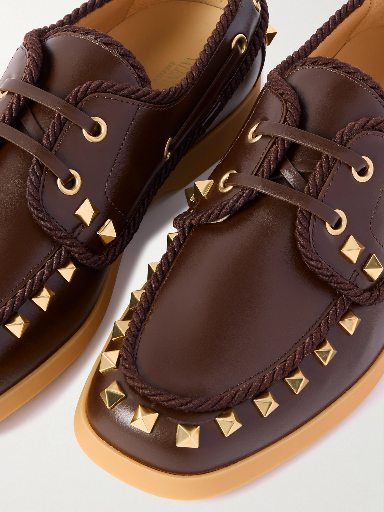 Valentino Palm Avenue Studded Leather Loafers In Brown