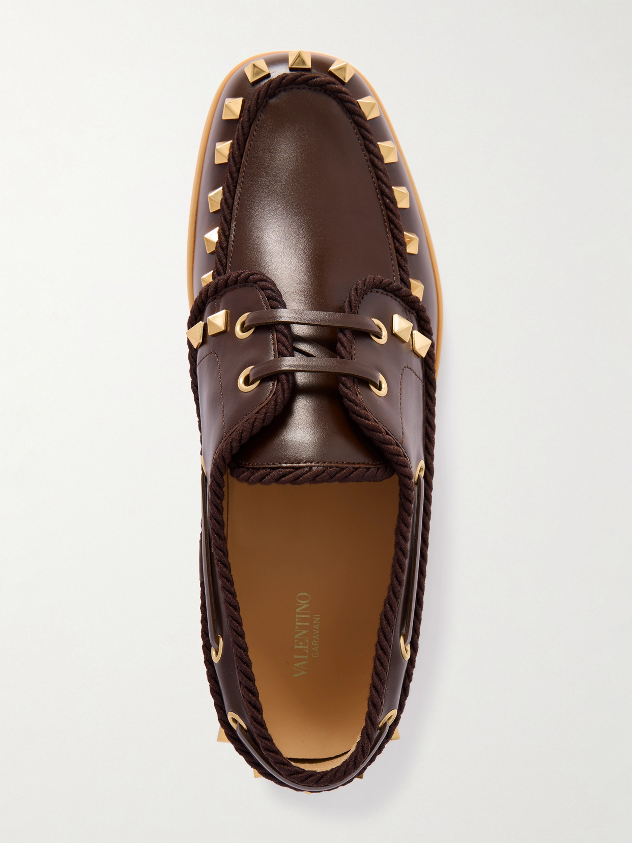 Valentino Palm Avenue Studded Leather Loafers In Brown