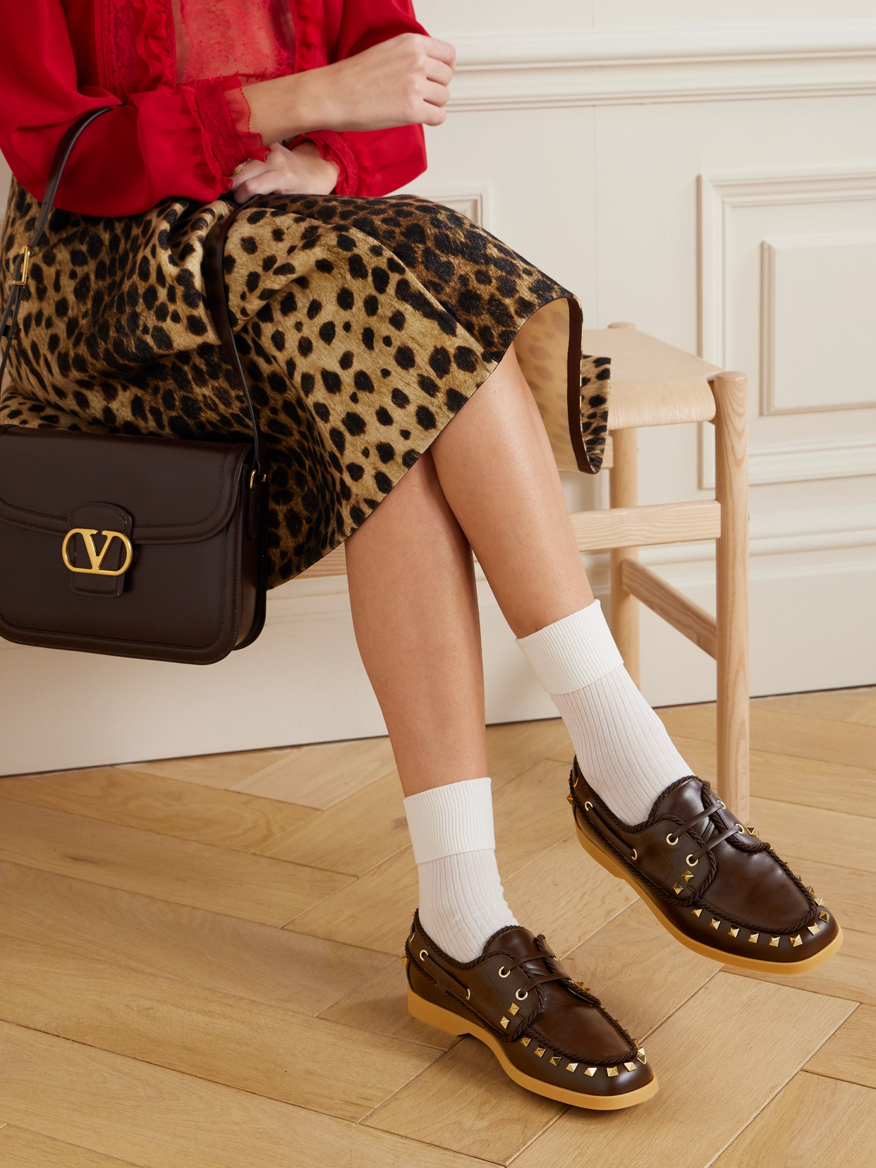 Valentino Palm Avenue Studded Leather Loafers In Brown