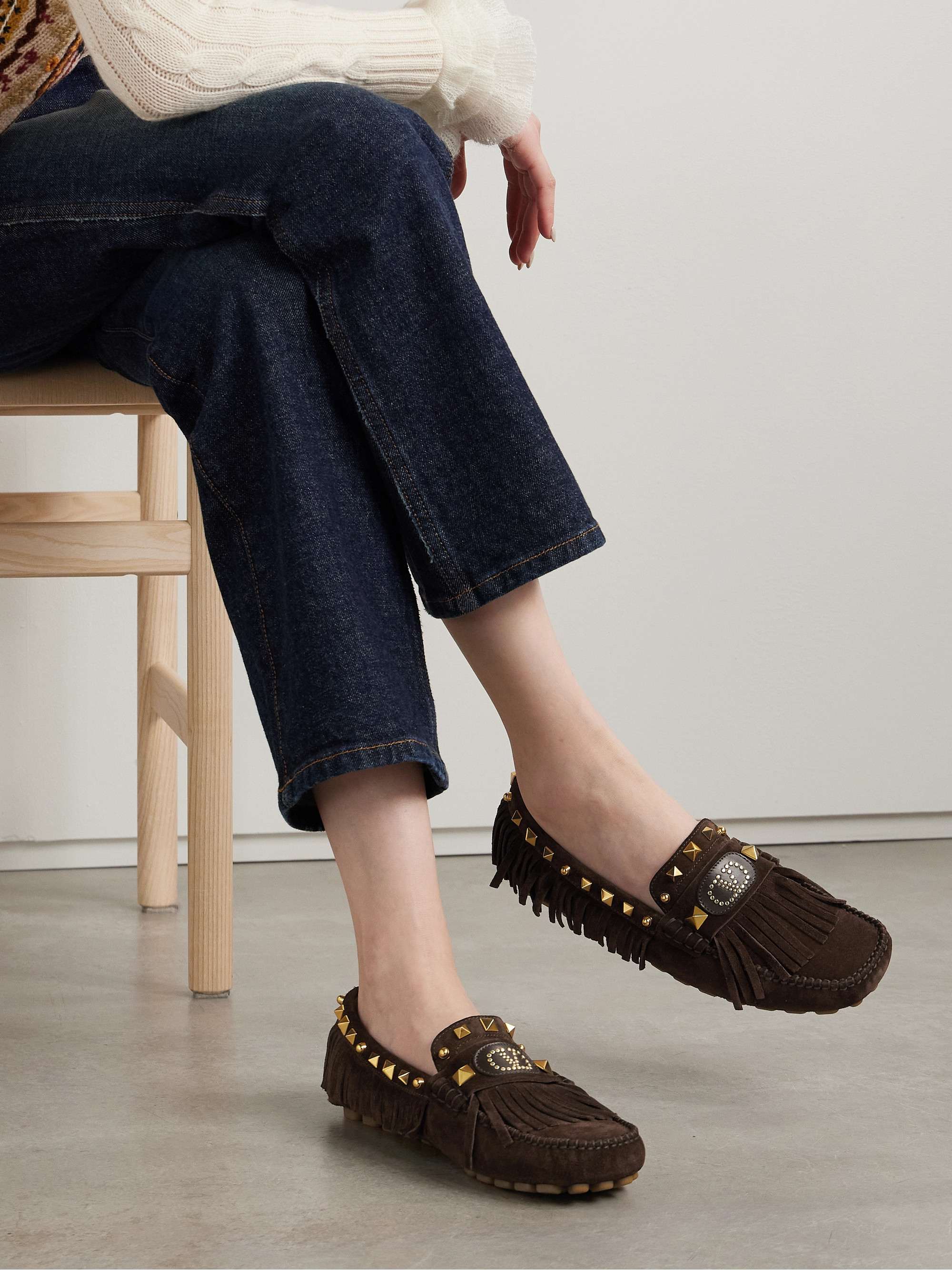 Valentino Garavani - Plaster Caster fringed studded suede loafers