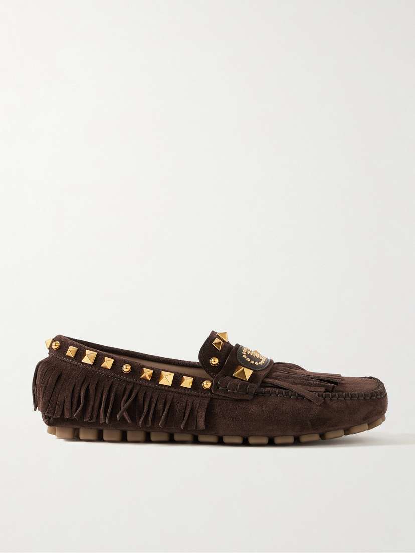 Valentino Garavani Plaster Caster Fringed Studded Suede Loafers