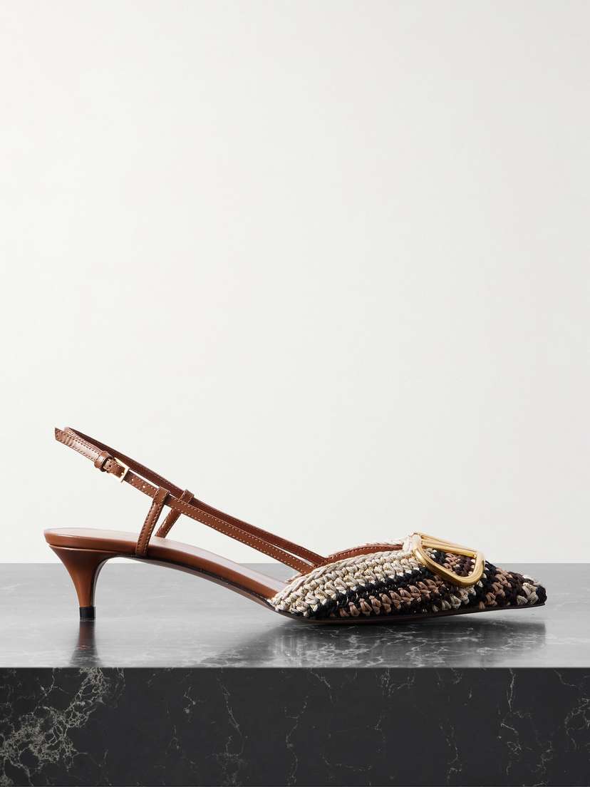Valentino Garavani Vlogo Signature 45 Leather-trimmed Crocheted Slingback Pumps