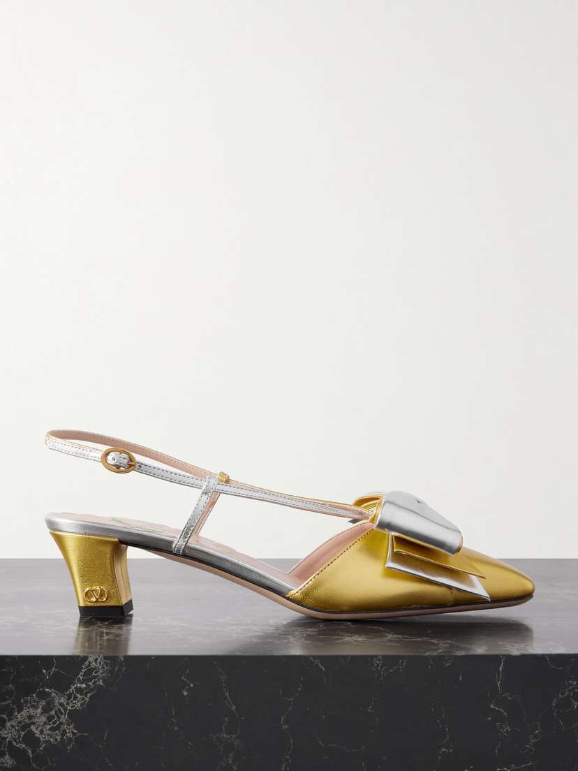 Valentino Garavani Bowbow Two-tone Metallic Leather Pumps