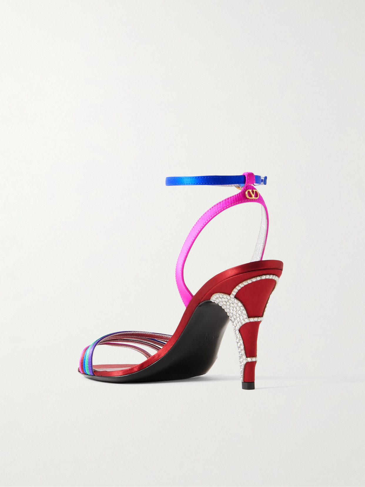 Shop Valentino Ladycrush 85 Crystal-embellished Satin Sandals In Multi