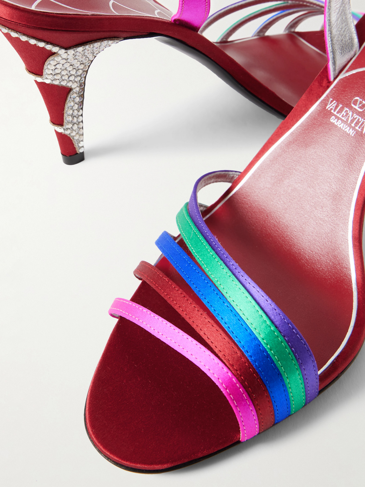 Shop Valentino Ladycrush 85 Crystal-embellished Satin Sandals In Multi