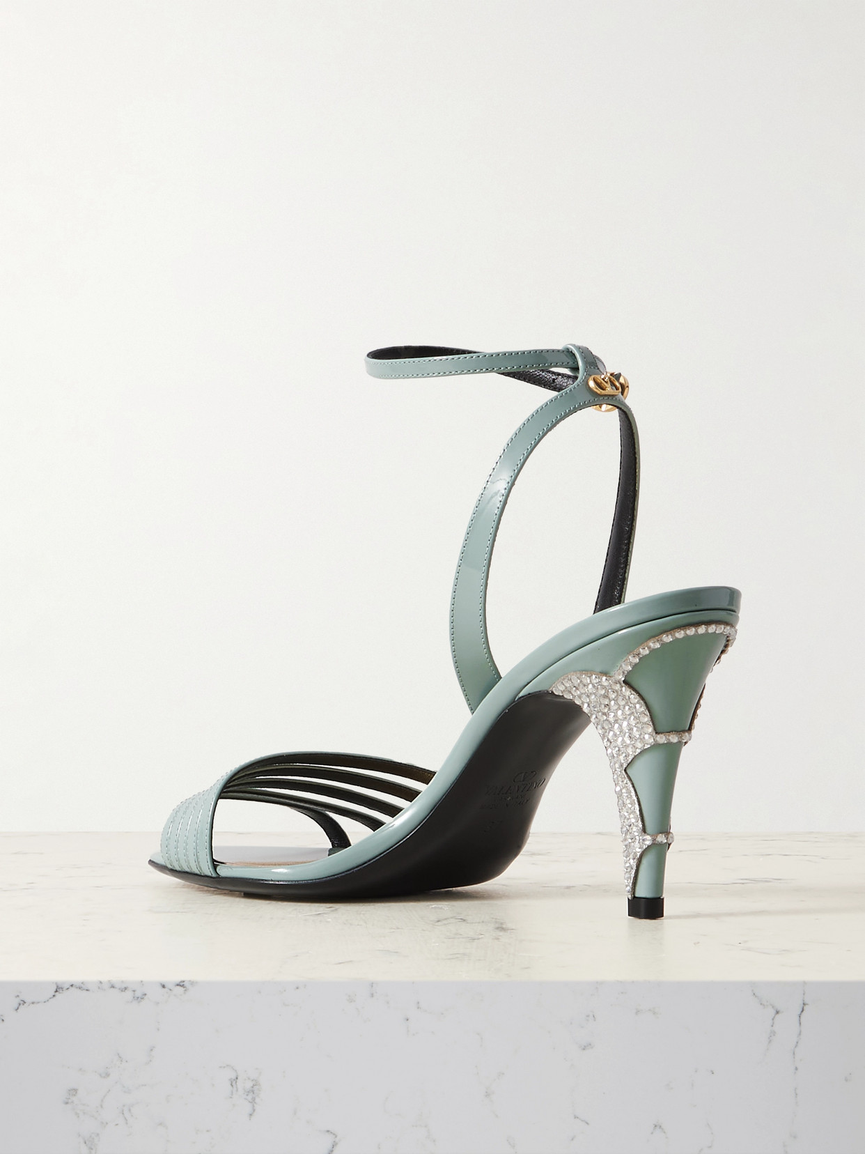 Valentino Ladycrush Leather Ankle-strap Sandals In Green