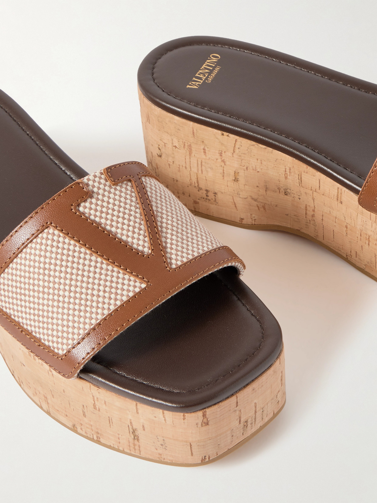 Valentino Viva Superstar Leather-trimmed Canvas Platform Slides In Neutrals