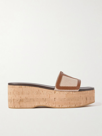 Valentino Garavani Viva Superstar leather-trimmed canvas platform slides