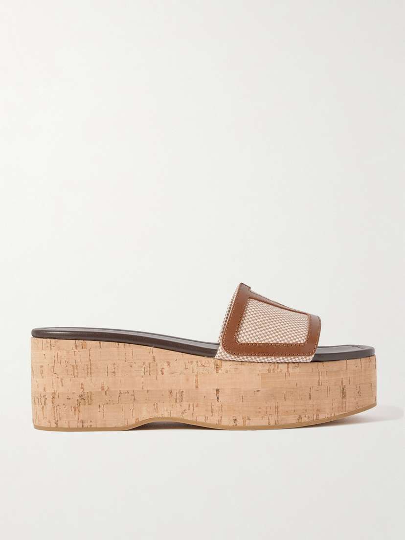 Valentino Garavani Viva Superstar Leather-trimmed Canvas Platform Slides