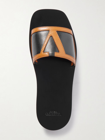 Valentino Garavani Viva Superstar appliquéd two-tone leather slides