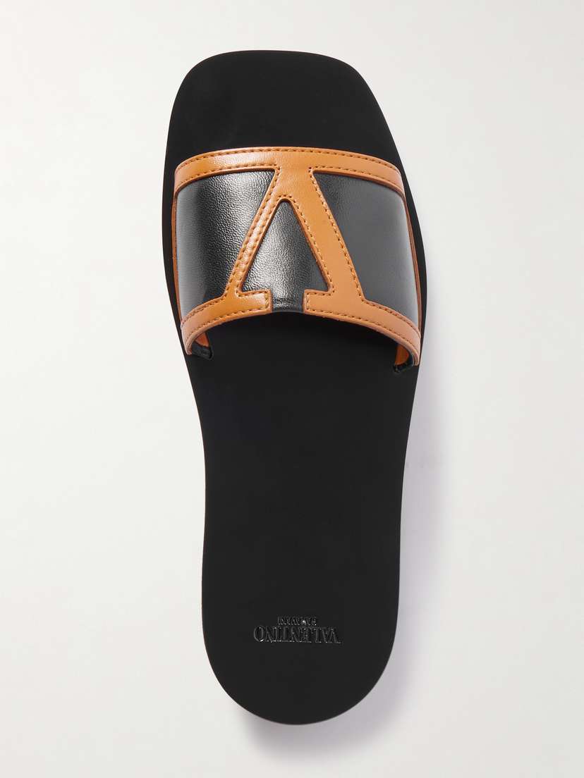 Valentino Garavani Viva Superstar Appliquéd Two-tone Leather Slides