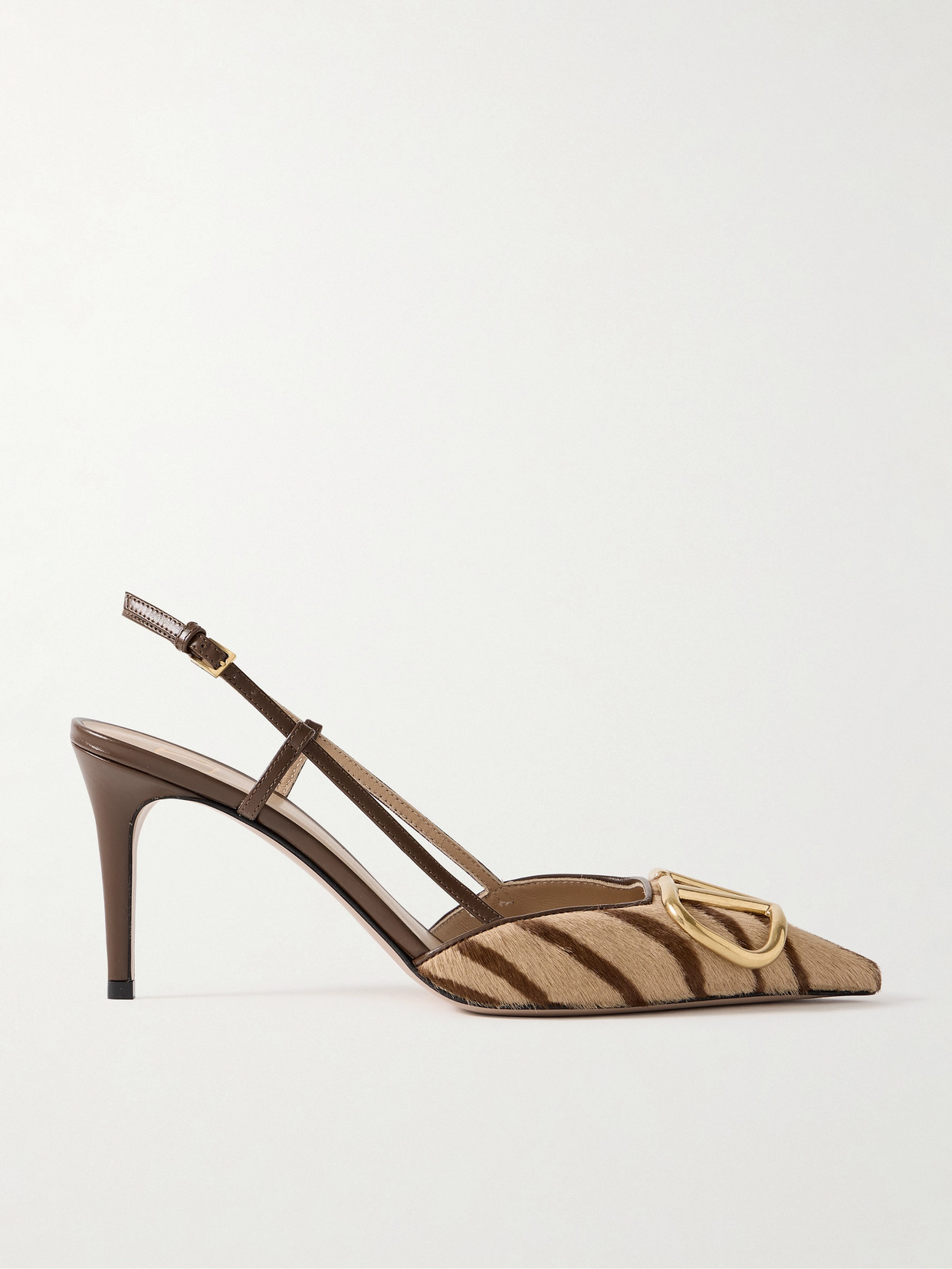 Valentino Garavani Vlogo 80 Embellished Leather-trimmed Printed Calf Hair Slingback Pumps In Brown
