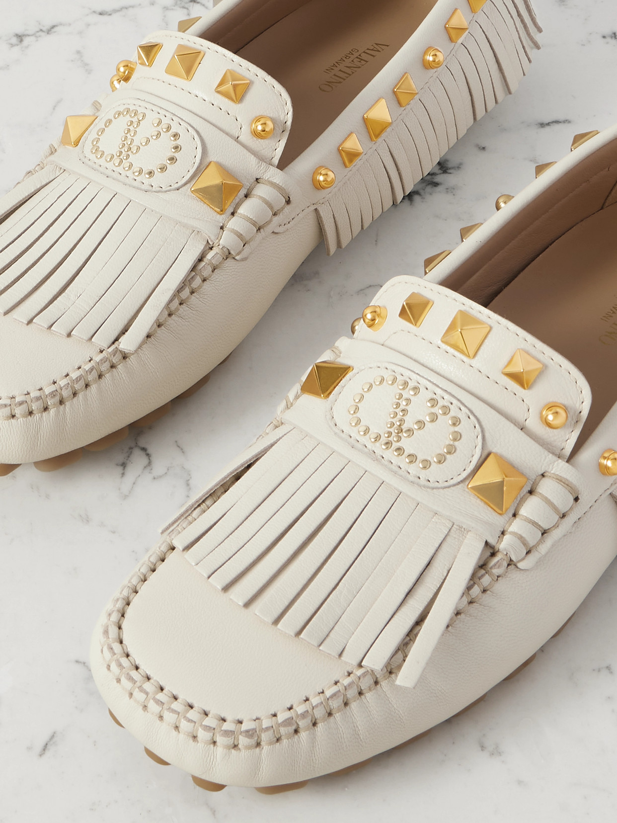 Valentino Plaster Caster Driver Loafers In Ivory