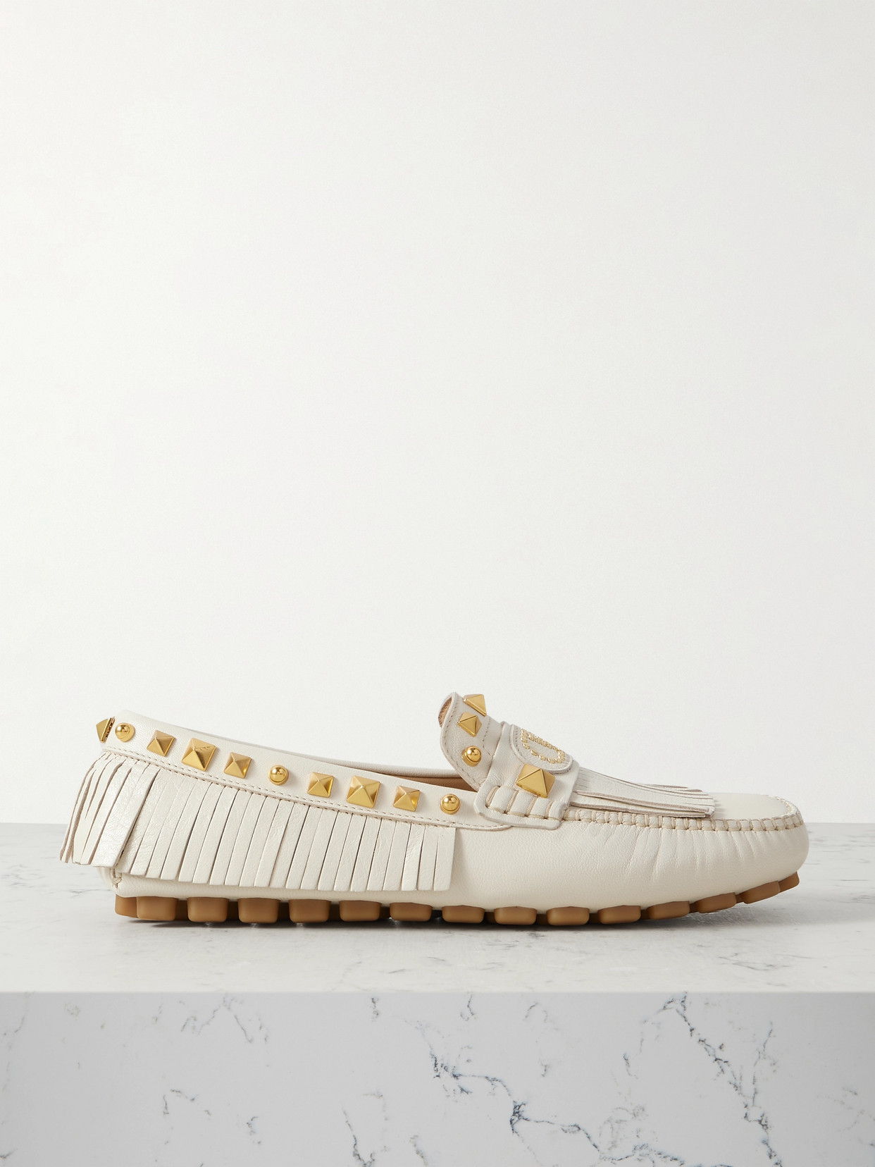 Valentino Plaster Caster Driver Loafers In Ivory