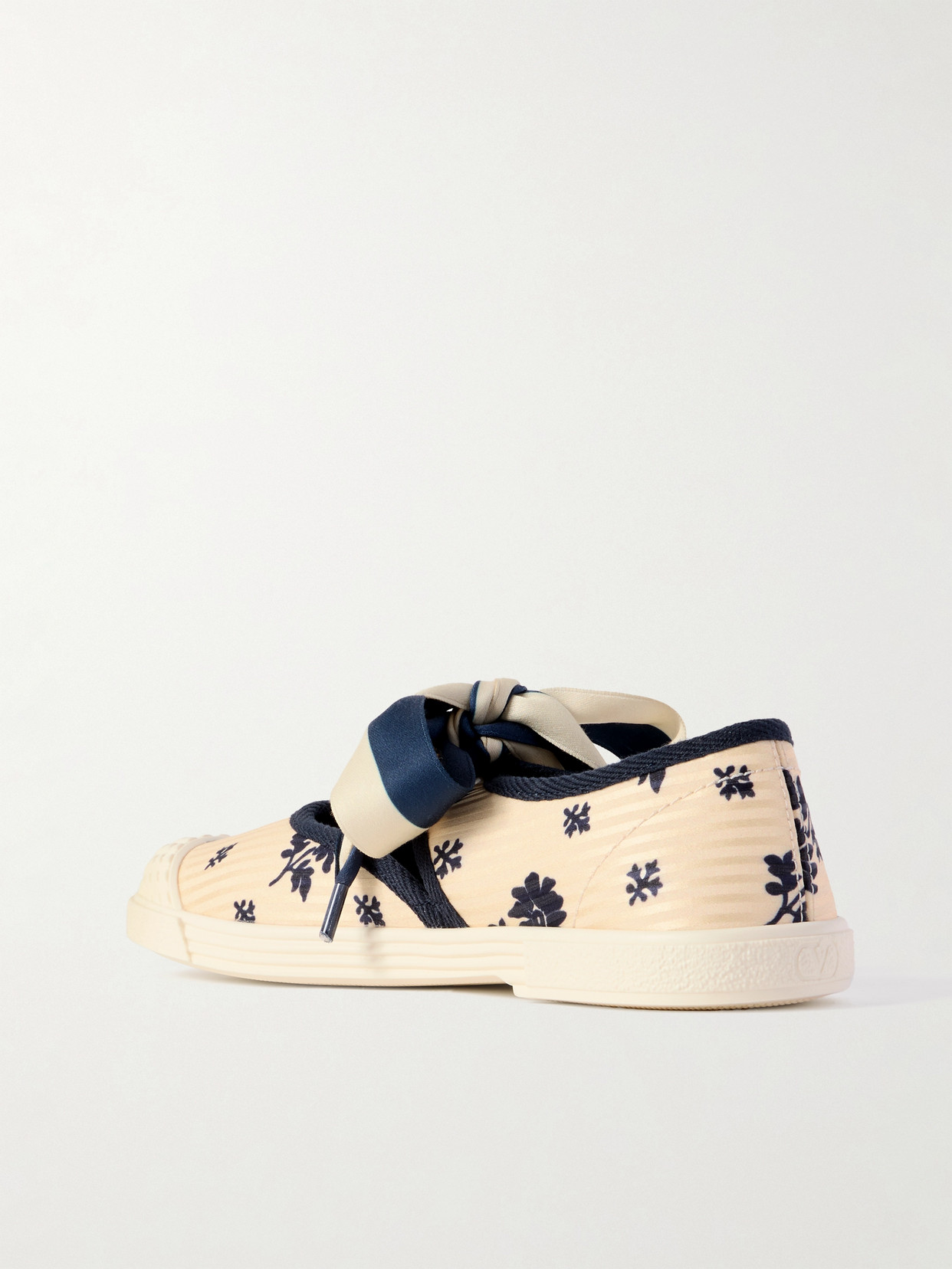 Valentino Bay By Bay Ballerina Rubber-trimmed Printed Silk-jacquard Sneakers In Off-white