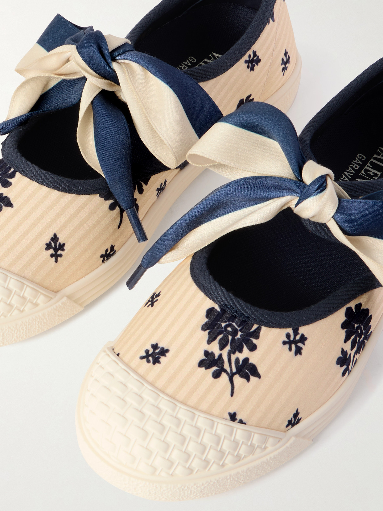 Valentino Bay By Bay Ballerina Rubber-trimmed Printed Silk-jacquard Sneakers In Off-white