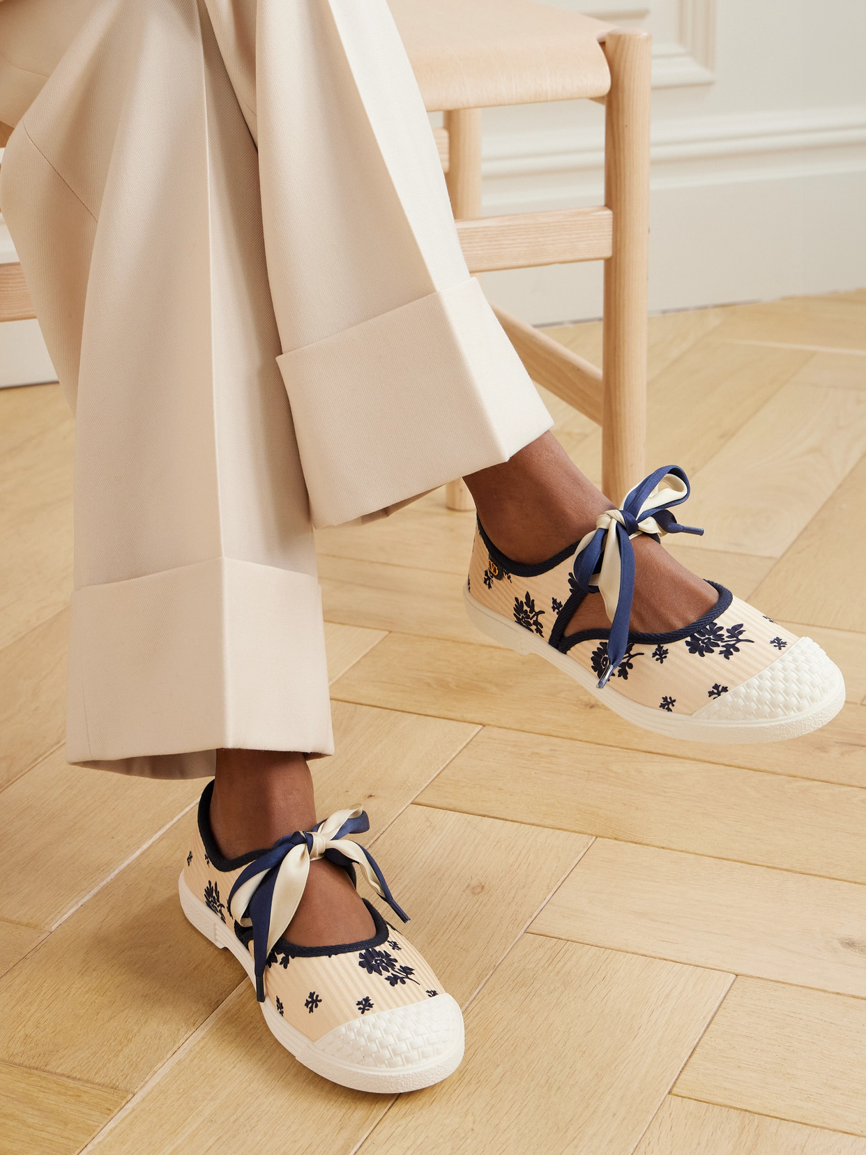 Valentino Bay By Bay Ballerina Rubber-trimmed Printed Silk-jacquard Sneakers In Off-white