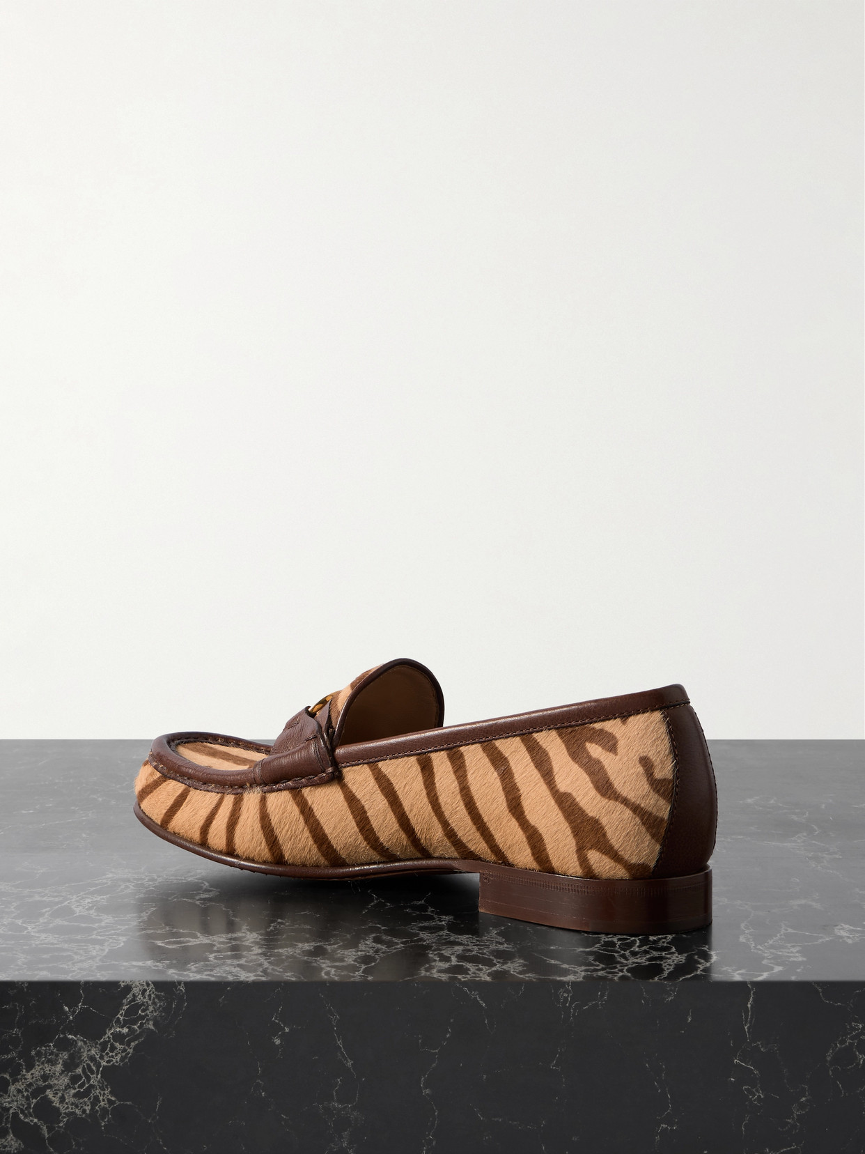 VALENTINO GARAVANI VLOGO SIGNATURE 20 LEATHER-TRIMMED ZEBRA-PRINT CALF HAIR LOAFERS