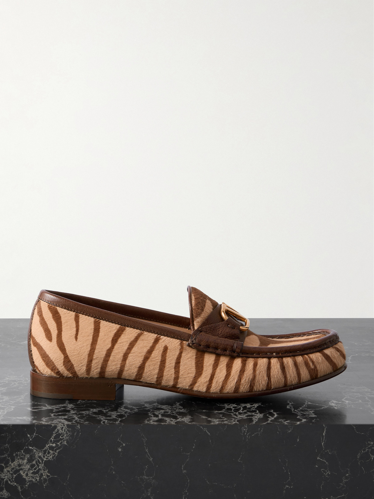 Valentino Garavani Vlogo Signature 20 Leather-trimmed Zebra-print Calf Hair Loafers In Brown