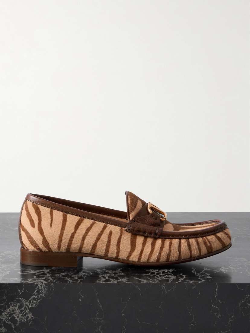 Valentino Garavani Vlogo Signature 20 Leather-trimmed Zebra-print Calf Hair Loafers