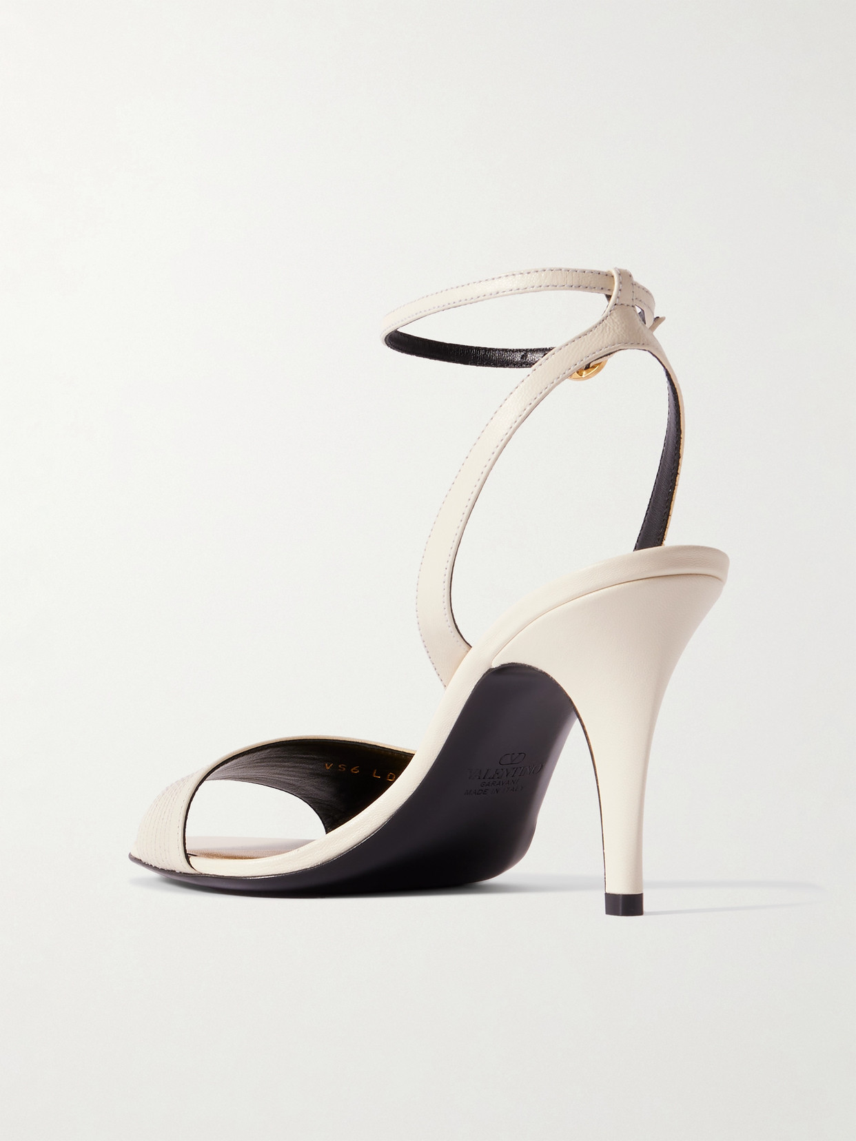 Valentino Ivory Goat Leather Stiletto Sandal With Striped Strap In Ivory