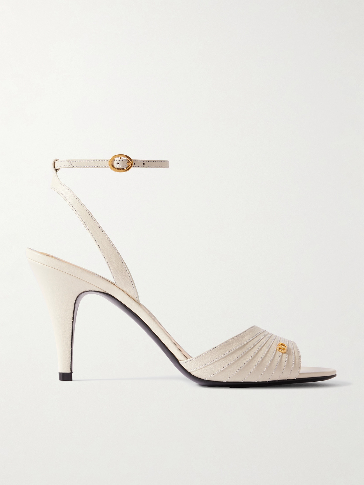 Valentino Ivory Goat Leather Stiletto Sandal With Striped Strap In Ivory