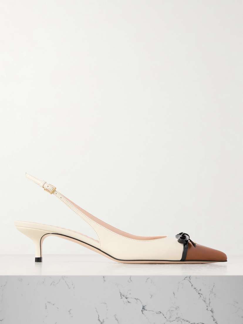Valentino Garavani Bepointy 45 Bow-embellished Color-block Leather Slingback Pumps