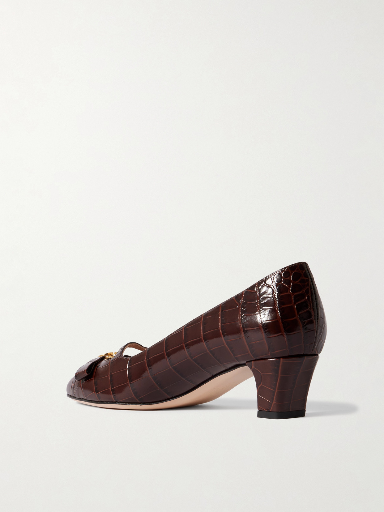 Valentino Brown Crocodile Effect Calfskin Pumps With Bow And Medium Heel In Brown