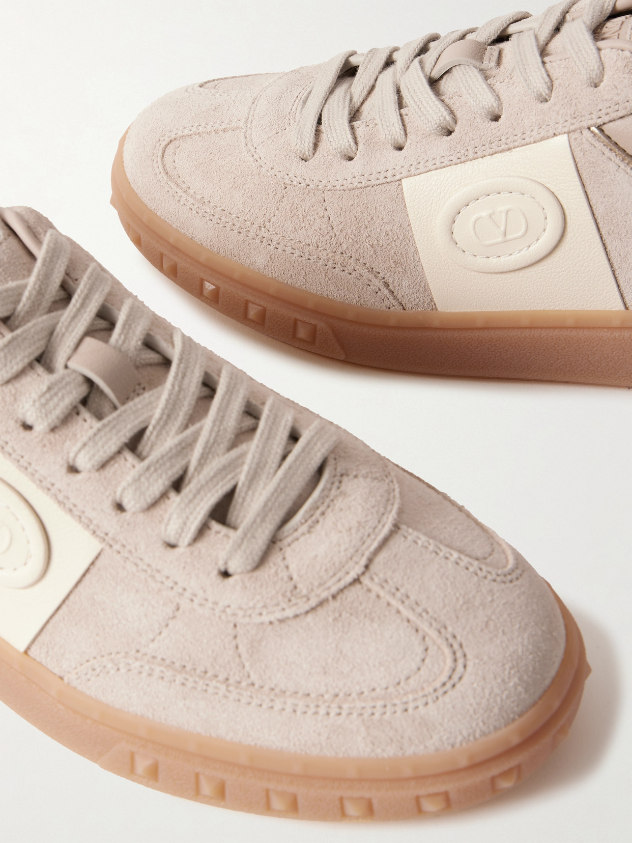 Shop Valentino Upvillage Leather-trimmed Suede Sneakers In Brown