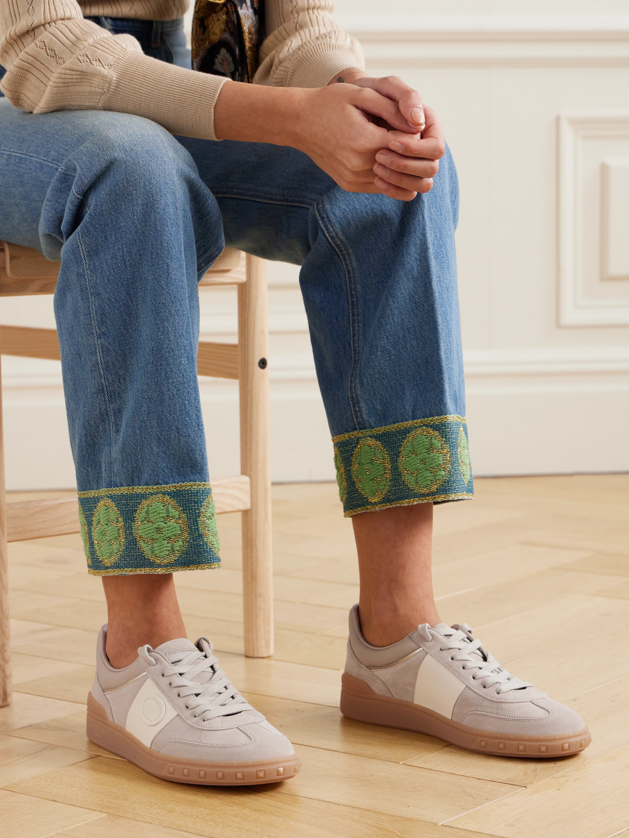 VALENTINO GARAVANI UPVILLAGE LEATHER-TRIMMED SUEDE SNEAKERS