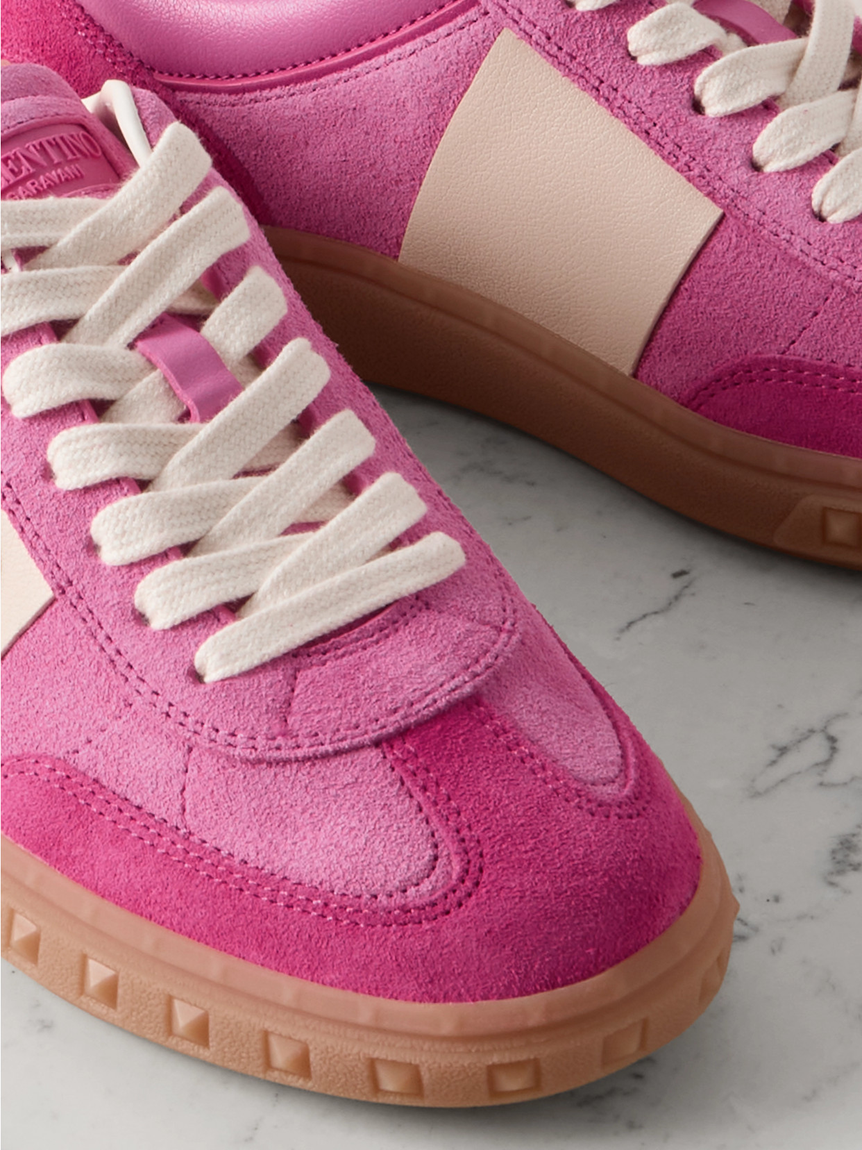 Shop Valentino Upvillage Embossed Leather-trimmed Paneled Suede Sneakers In Pink