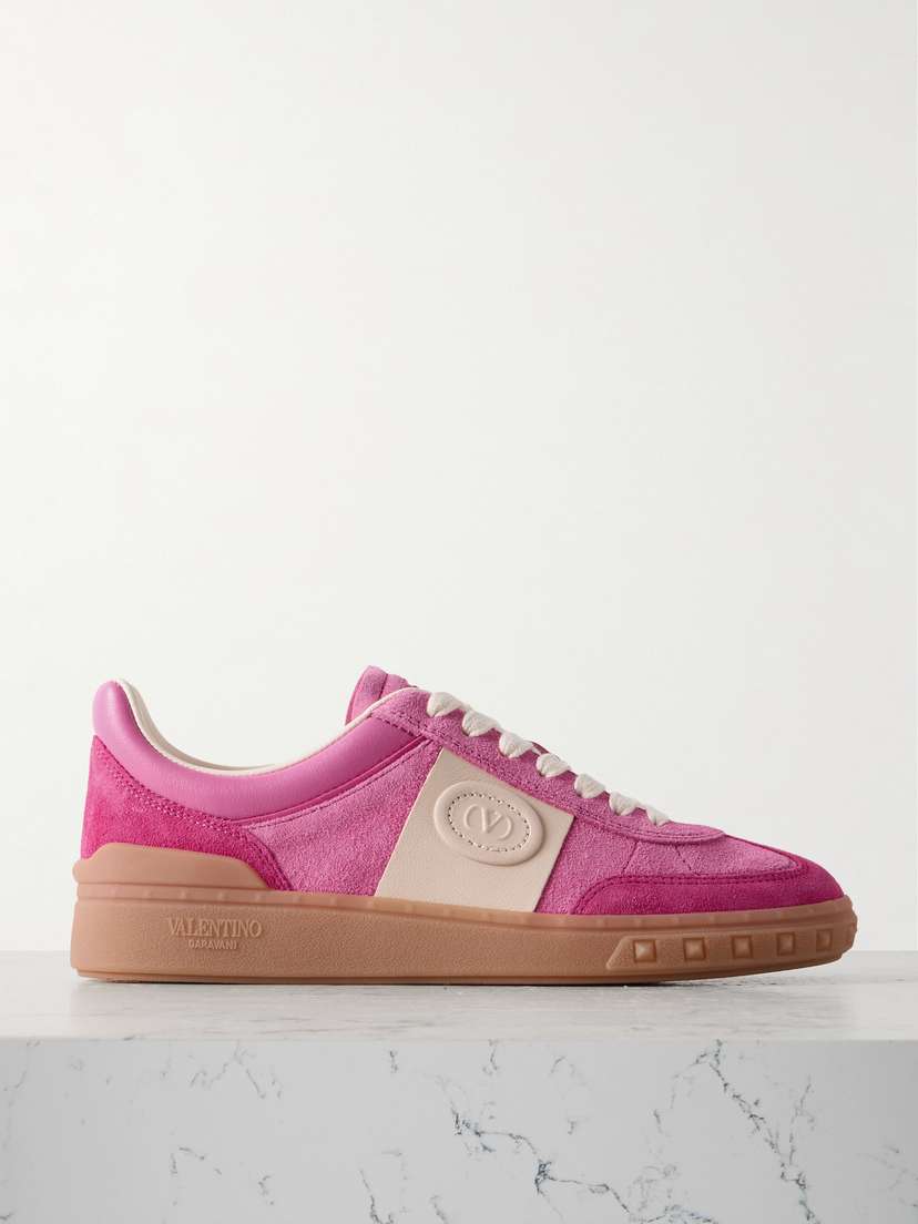 Valentino Garavani Upvillage Embossed Leather-trimmed Paneled Suede Sneakers