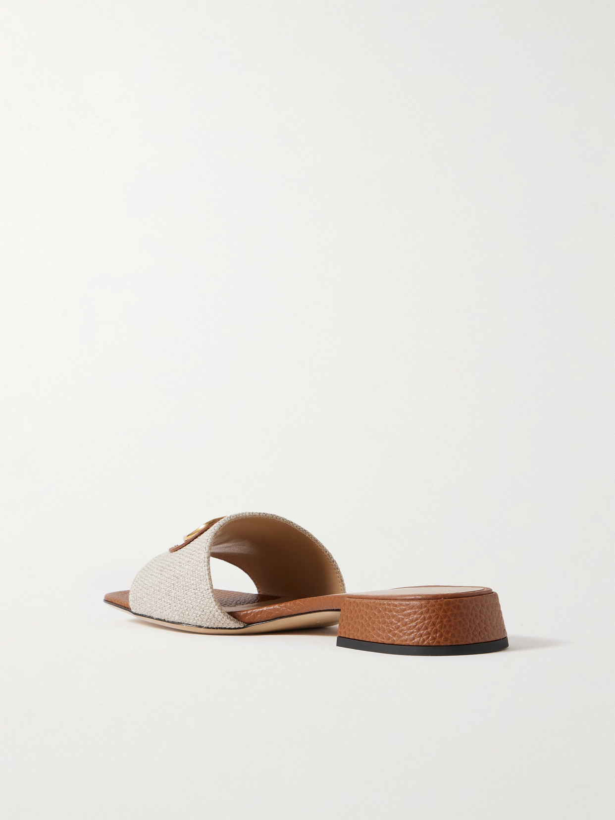 Valentino Vlogo Embellished Textured-leather And Canvas Slides In Neutrals