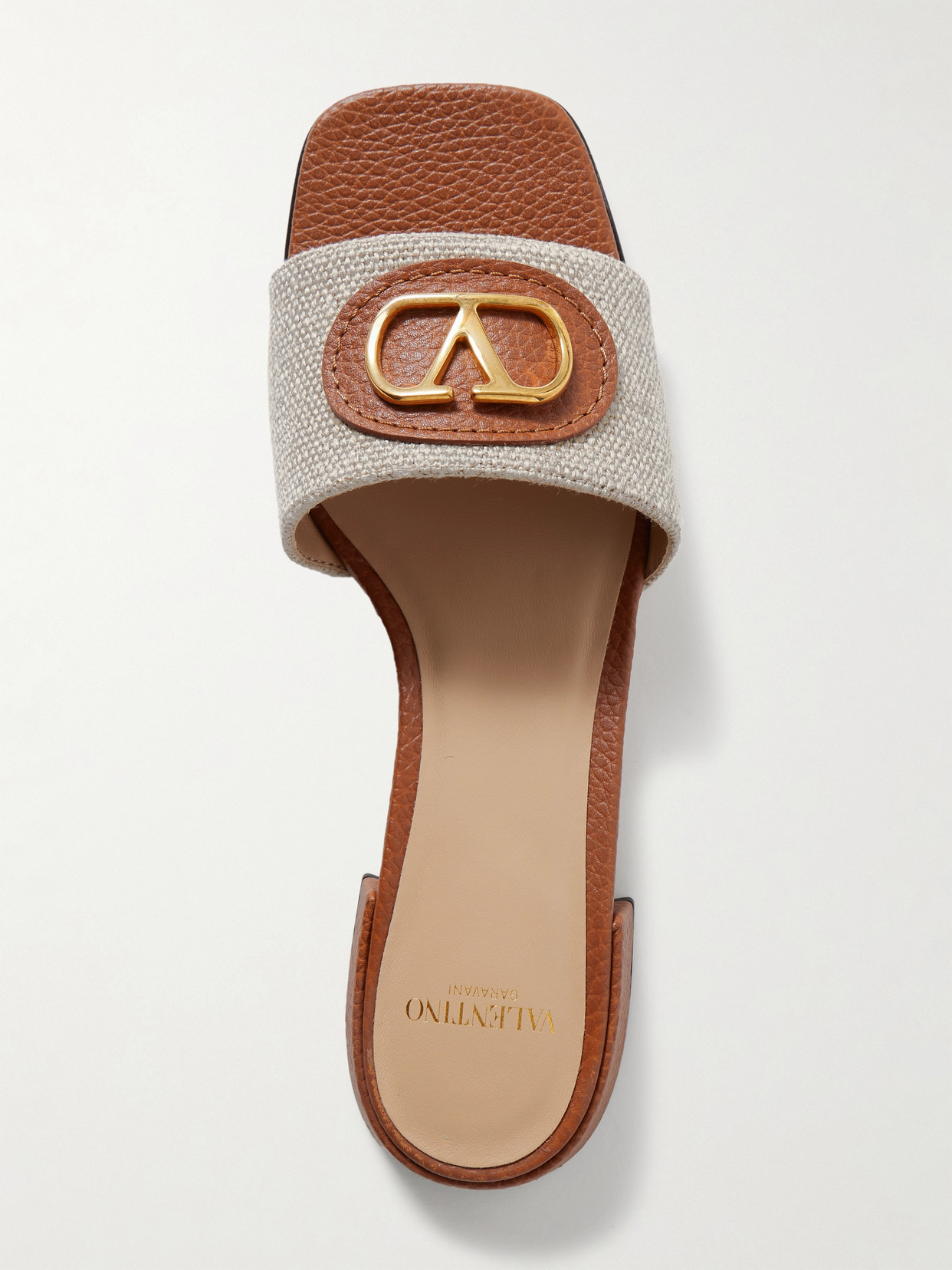 Valentino Vlogo Embellished Textured-leather And Canvas Slides In Neutrals