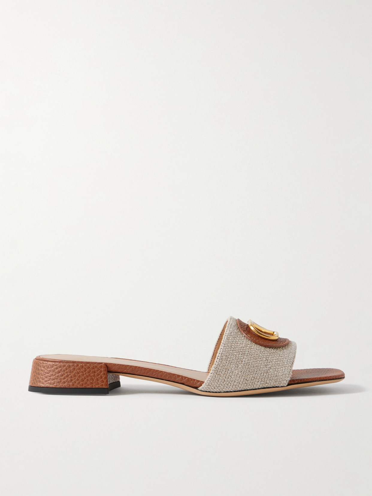 Valentino Garavani - Vlogo Embellished Textured-leather And Canvas Slides - Neutral