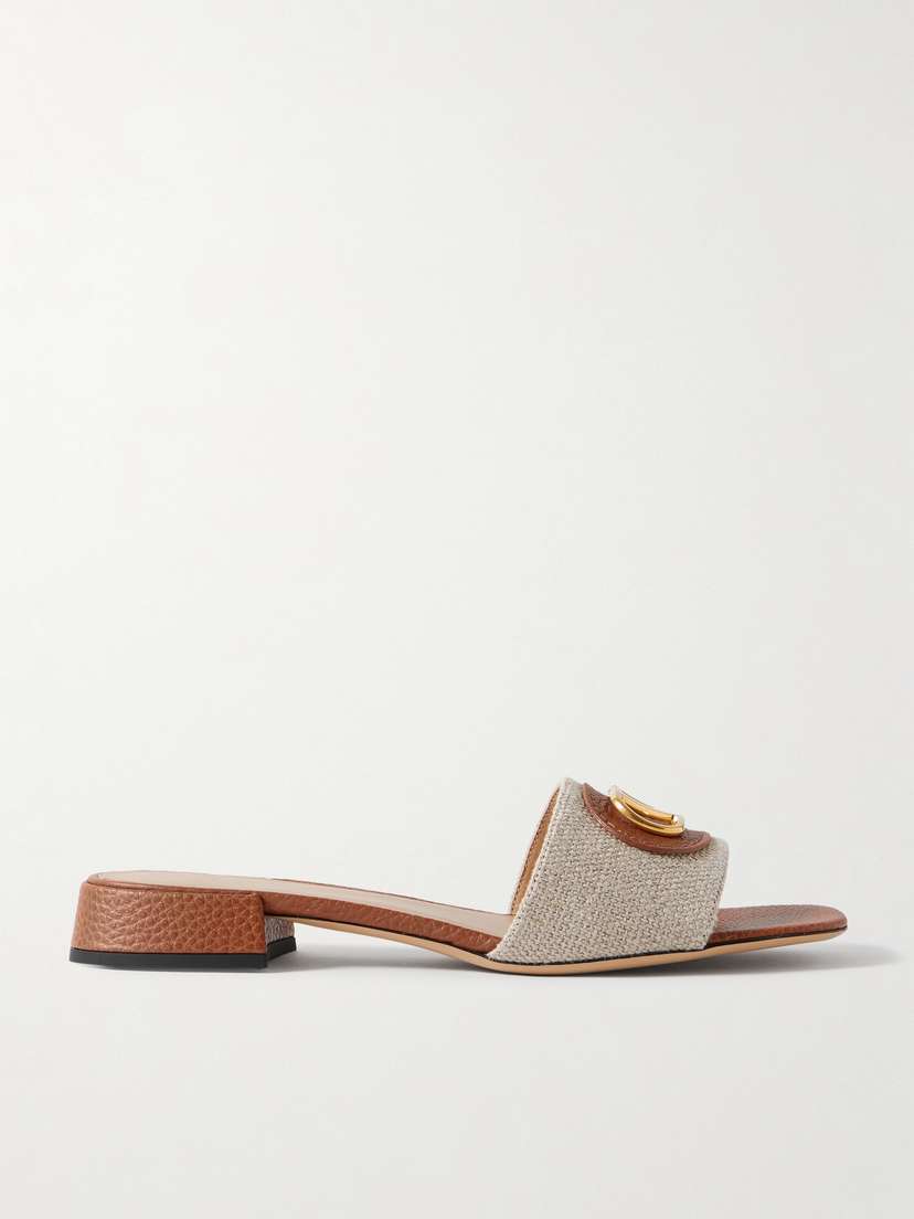Valentino Garavani Vlogo Embellished Textured-leather And Canvas Slides