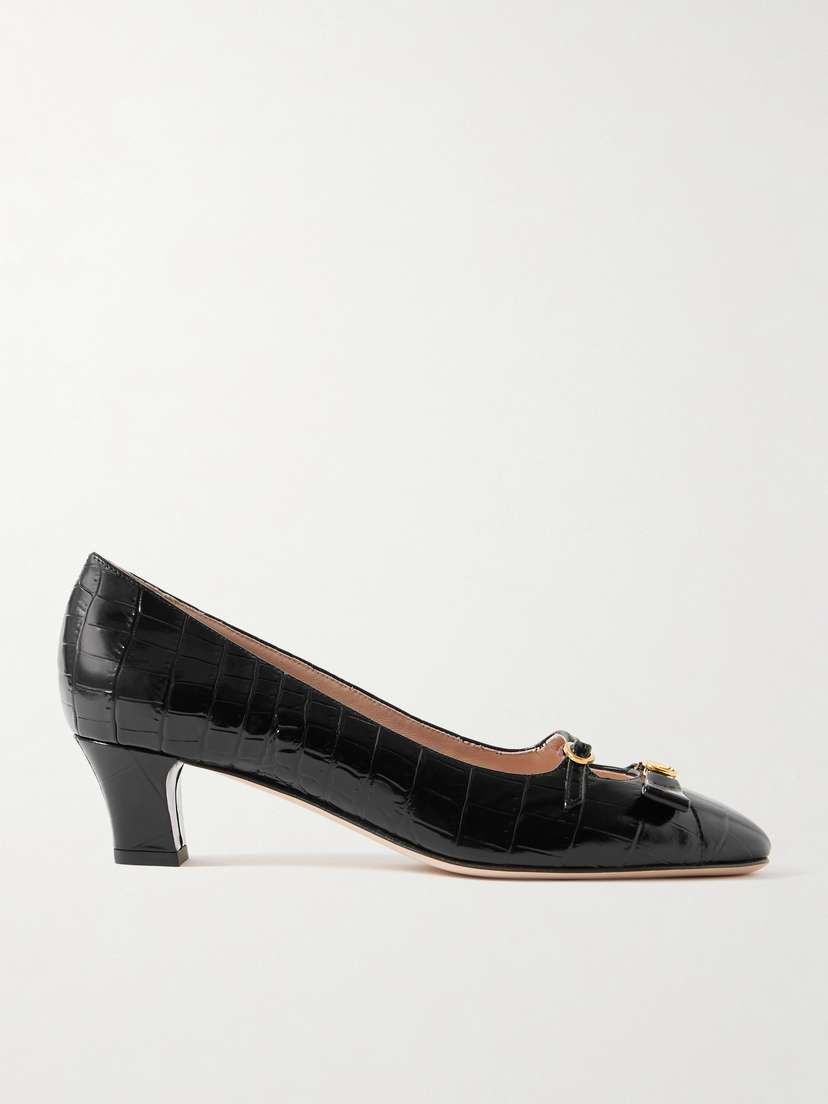 Valentino Garavani — Bowow Décolleté 45 embellished croc-effect leather pumps