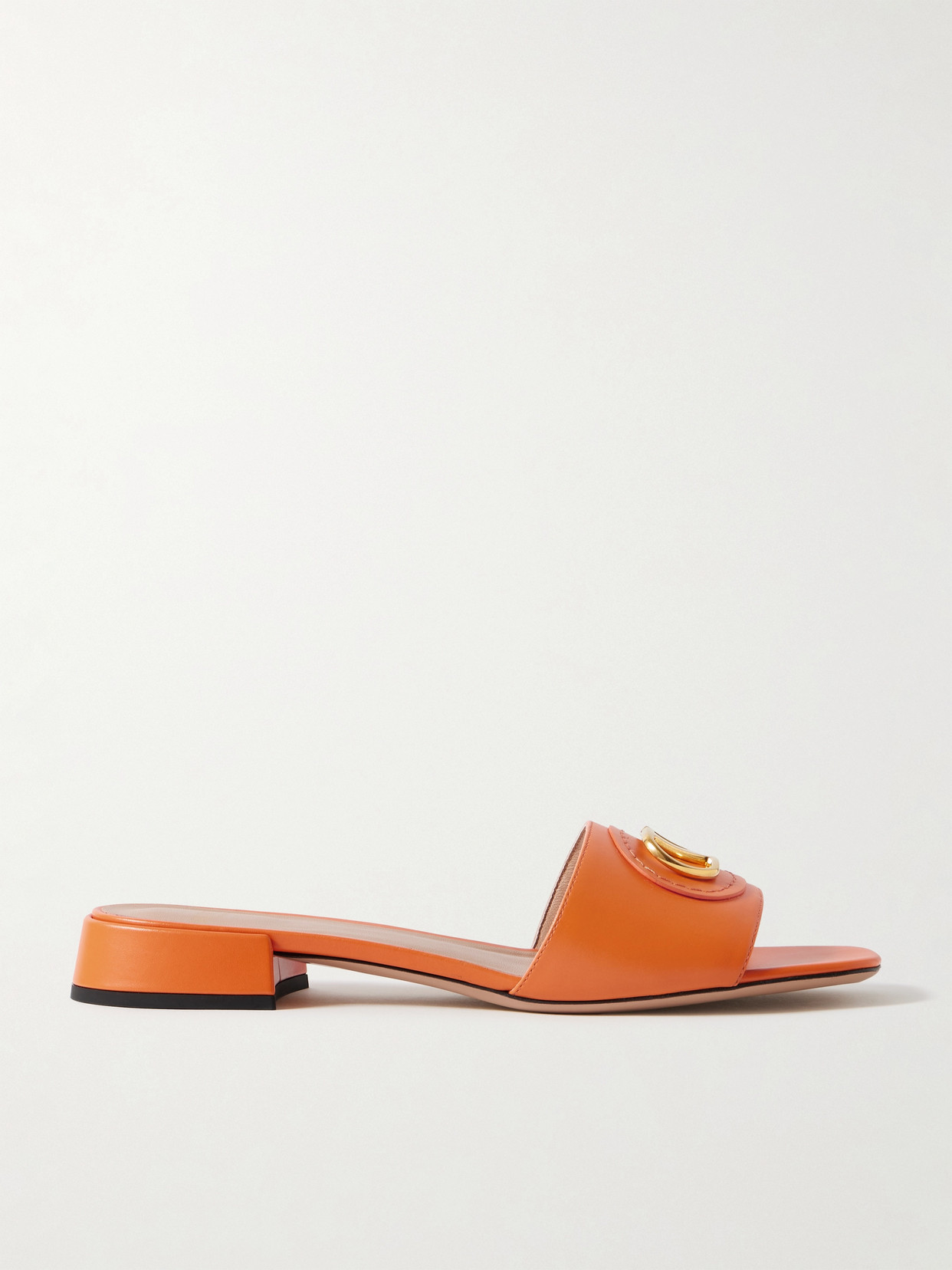 Valentino Garavani Vlogo Embellished Leather Slides In Orange