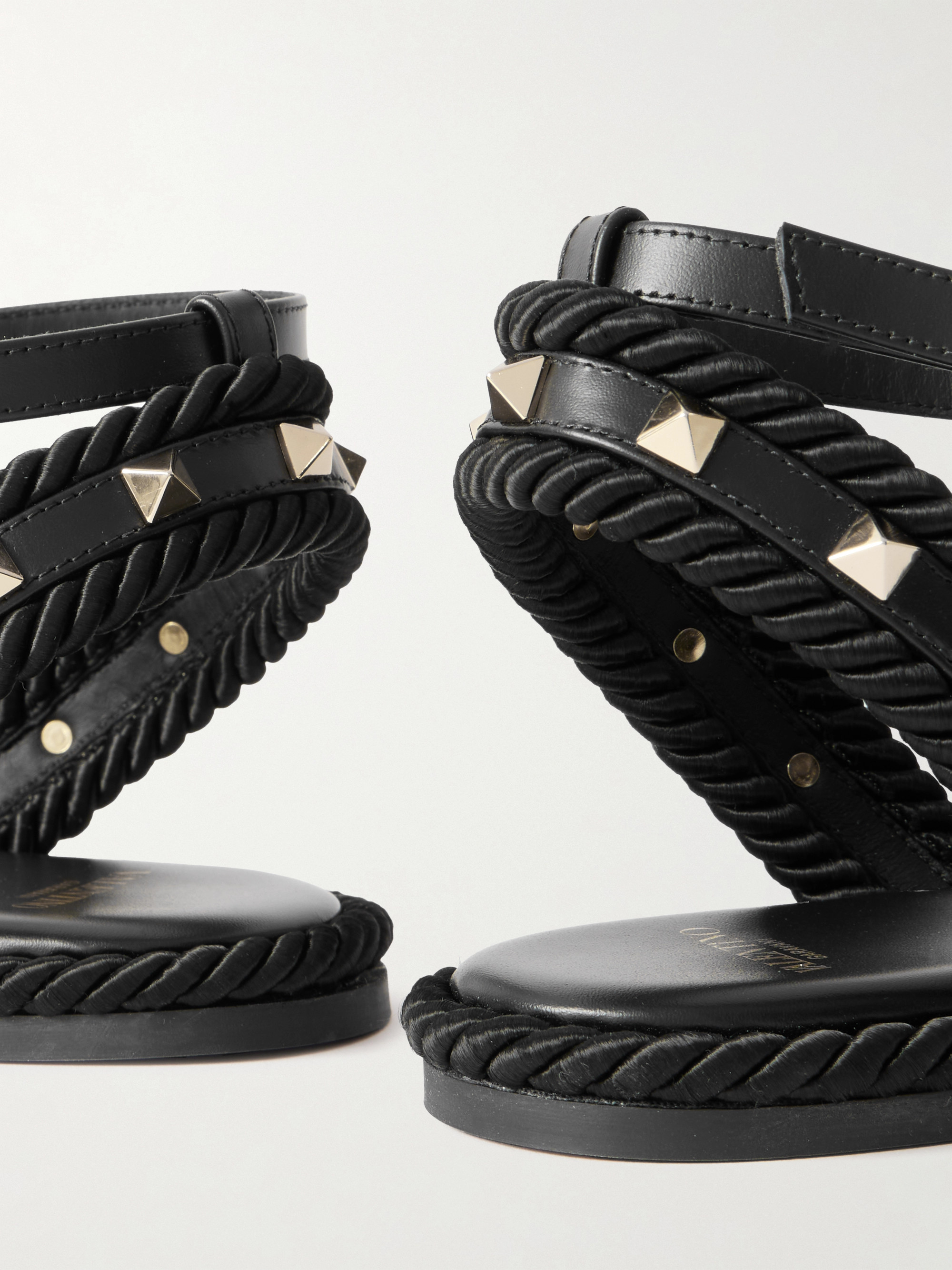 Valentino Garavani Torchon rope-trimmed studded leather sandals thumbnail