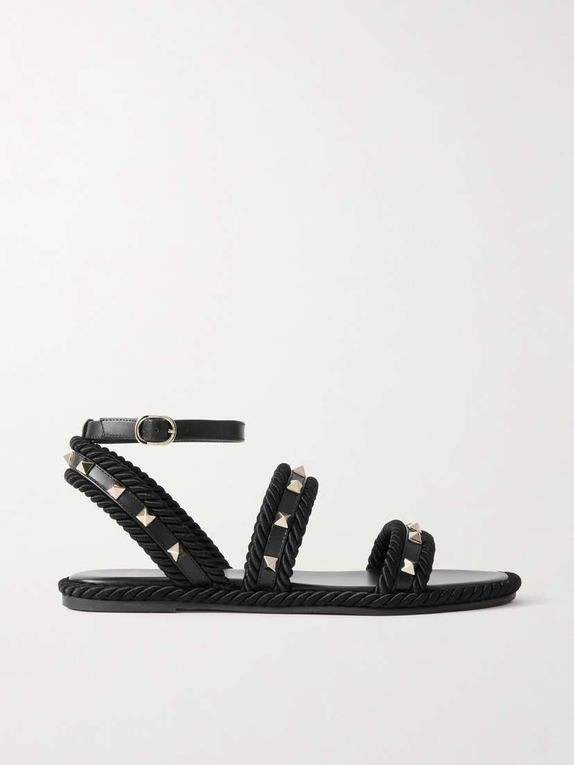 Valentino Garavani Torchon Rope-trimmed Studded Leather Sandals