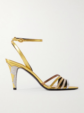 Valentino Garavani Ladycrush 85 crystal-embellished metallic leather pumps