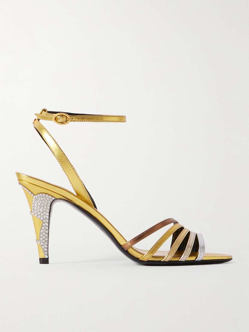 Valentino Garavani — Ladycrush 85 crystal-embellished metallic leather pumps