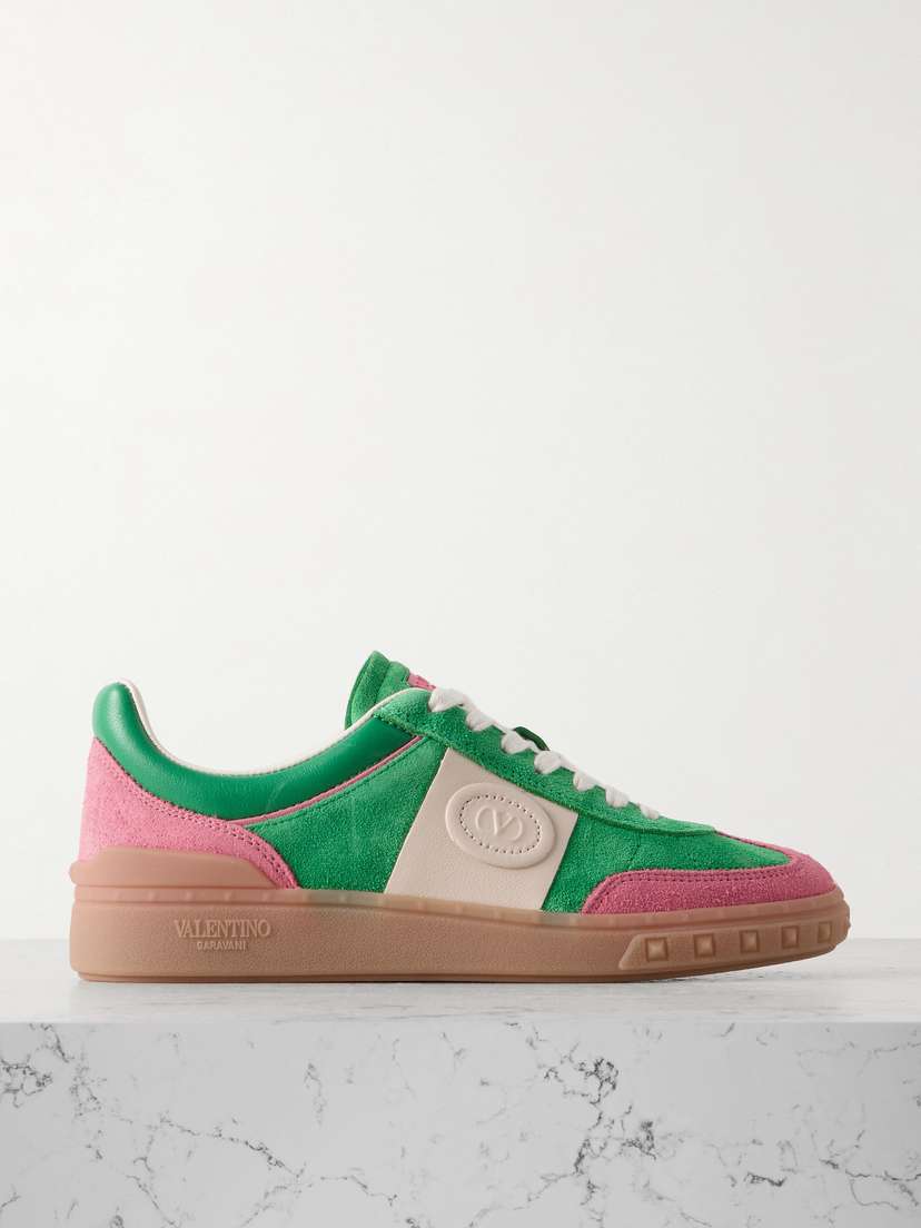 Valentino Garavani Upvillage Embossed Leather-trimmed Paneled Suede Sneakers